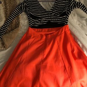 Black and white striped dress/ red